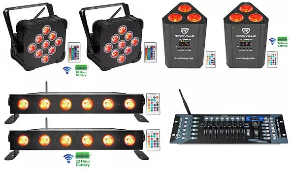 Комплект 2 Rockville Best PAR + Best STRIP + RockWedge Wireless DMX Battery Lights + Контроллер 2 Best PAR + 2 RockWedge + 2 Best STRIP