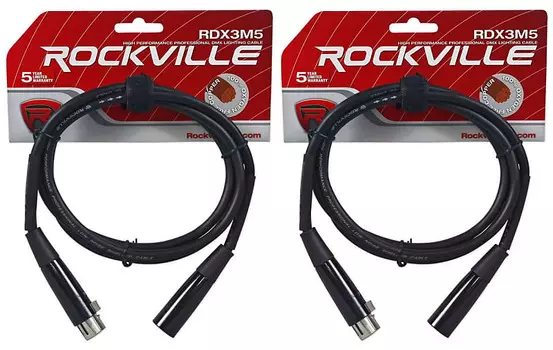 (2) Rockville RDX3M5 5-футовые 3-контактные кабели освещения DMX, 100% медь, гнездо-папа (2) RDX3M5