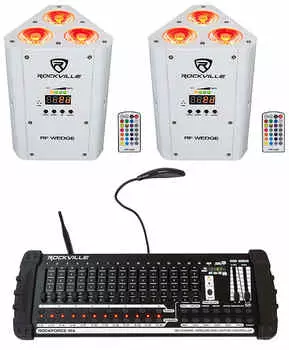 Комплект Rockville RF WEDGE WHITE RGBWA + UV Wireless DMX Up Lights + 384 Ch, Контроллер RF WEDGE WHITE + Rockforce W4