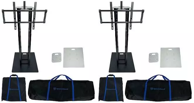 (2) Rockville RTP33-TV Black or White Totem DJ Speaker/Lighting Stands + TV Mounts (2) RTP33-TV+(2) WHITE TOTEM PLATES