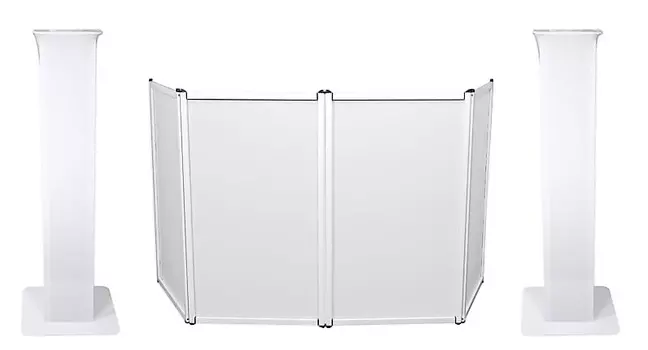 (2) Rockville RTP82W 8-футовые регулируемые стойки с подвижными головными светильниками белого цвета Totem + фасад (2) RTP82W+RFAAW