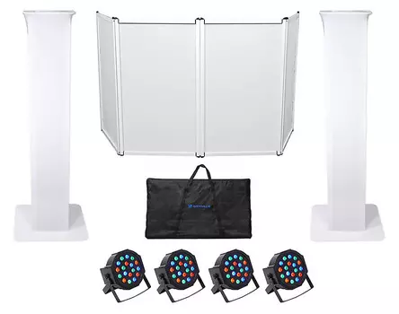 2) Rockville Totem Moving Head Light Stands+Black+White Scrims+Facade+Lights (2) RTP32W+RFAAW+(4) ROCKPAR50
