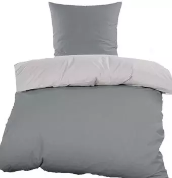 2 шт. Двустороннее постельное белье 100% хлопок, Renforce, 135х200+80х80см, серое серебро, однотонное KH-Haushaltshandel