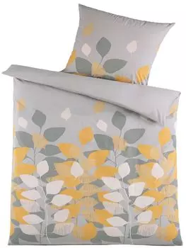 2 шт. Двустороннее постельное белье Biber зимнее, 135х200+80х80см, 100% хлопок, серый, листья KH-Haushaltshandel