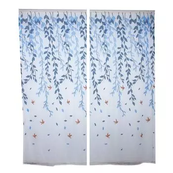 2 шт./компл. полупрозрачные занавески с принтом ветвей, многоцветный декор для окон, узор из листьев, окна для дома-фиолетовый, размеры: 1*2 м Stuttg, темно-синий
