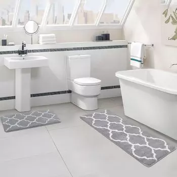 2 шт. Коврик для ванной Нескользящий Коврик для ванной из микрофибры с геометрическим узором Абсорбирующий машинная стирка - Серый ele eleoption