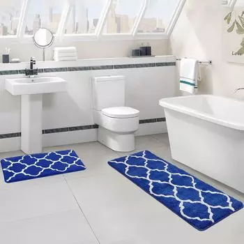 2 шт. Коврик для ванной Нескользящий Коврик для ванной из микрофибры с геометрическим узором Абсорбирующий машинная стирка - синий ele eleoption