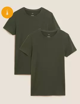 2 шт. Легкий термотермический топ с короткими рукавами Heatgen Marks & Spencer, хаки