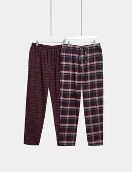 2 шт. пижамных штанов в клетку из начесанного хлопка Marks & Spencer, бордовый микс