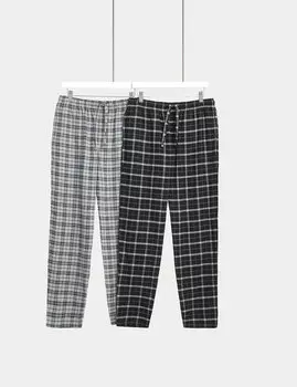 2 шт. пижамных штанов в клетку из начесанного хлопка Marks & Spencer, черный микс