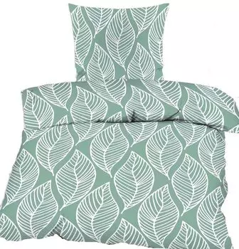 2 шт. Постельное белье Beaver зимнее 135х200+80х80 см, 100% хлопок, зеленый белый, листья KH-Haushaltshandel