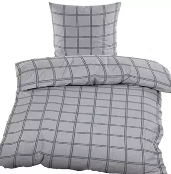 2 шт. Постельное белье из сирсакера 135х200+80х80 см, светло-серое, в клетку, без глажки, микрофибра KH-Haushaltshandel