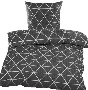 2 шт. Постельное белье из хлопка 135х200+80х80 см, серый, белый, треугольники, негладкий KH-Haushaltshandel