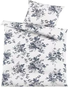 2 шт. Постельное белье из хлопка 135х200+80х80см, бело-серые цветы, без железа KH-Haushaltshandel