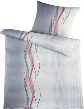 2 шт. Постельное белье из хлопка 135х200+80х80 см, серо-красный, волны, без глажки KH-Haushaltshandel