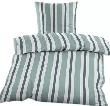 2 шт. Постельное белье из хлопка 135х200+80х80 см, серо-белый, в полоску, негладкий, микрофибра KH-Haushaltshandel