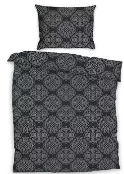 2 шт. Постельное белье из хлопчатобумажной ткани, размер: 135 х 200 +80х80см, черное серебристо-серое, орнамент KH-Haushaltshandel