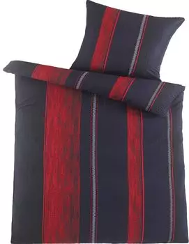 2 шт. Постельное белье из сирсакера, 135 х 200 +80х80 см, красно-черный, в полоску, без глажки KH-Haushaltshandel