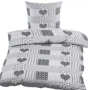 2 шт. Постельное белье из сирсакера, 135 x 200 +80x80см, без глажки, серо-белый, клетка в клетку, микрофибра KH-Haushaltshandel