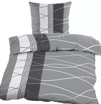 2 шт. Постельное белье из сирсакера, 135 x 200 +80x80см, без глажки, серое, волнистый узор, микрофибра KH-Haushaltshandel