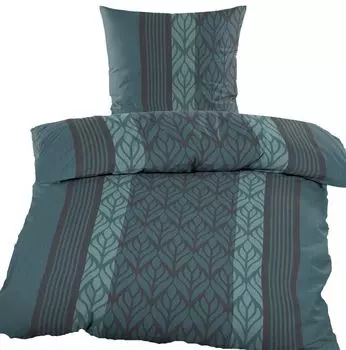 2 шт. Постельное белье из сирсакера 135х200+80х80 см, зелено-черный, в полоску, без глажки KH-Haushaltshandel