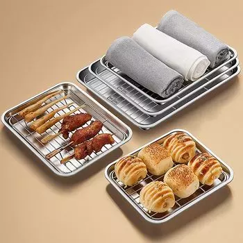 2 шт. противень для гриля 32 х 25 см, противни с решеткой для слива масла и решеткой, противень, противень с охлаждающей решеткой для выпечки, противень для гриля, нержавеющая сталь qiangzhipow