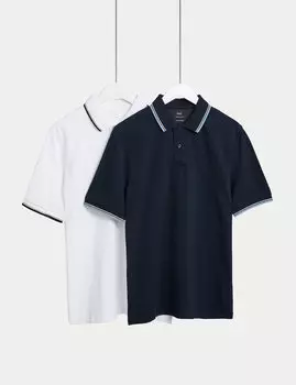 2 шт. рубашки поло из чистого хлопка Marks & Spencer, белый микс