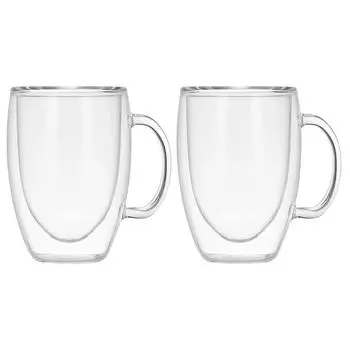 2 шт. стеклянная чашка, двухслойная, многоразовая, прозрачная, для сладкого напитка, кофейная чашка для дома, 450 мл Hameb