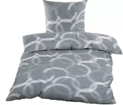2 шт. Зимнее постельное белье Beaver 135х200+80х80 см, 100% хлопок, серо-белый, с кружками KH-Haushaltshandel