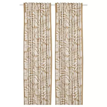 2 шторы, бежевый/белый, 145х300 см, MAJSMOTT IKEA