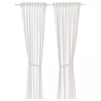 2 шторы + подхваты, горошек/белый, 120х300 см, LEN IKEA