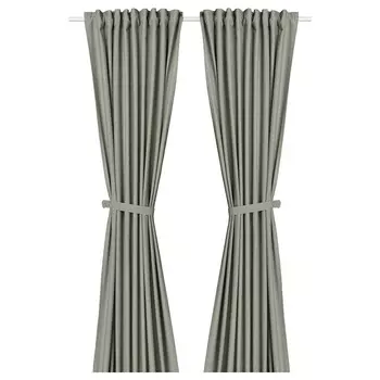2 шторы + подхваты, светло-серо-зеленые, 140х300 см, LENDA IKEA