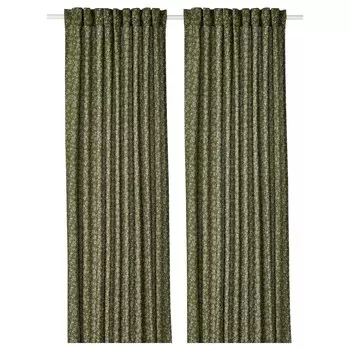 2 шторы, зеленый/белый, 145х300 см, TRYSTVMAL IKEA