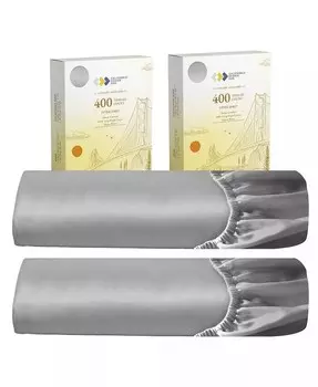 2 упаковки хлопковых простыней на подгонку размера Twin XL, плотность нити 400 Простыни на подгонку из 100 % хлопка, сатин, простыни на подгонку размера Twin XL с глубокими карманами (ярко-белый) California Design Den, серый