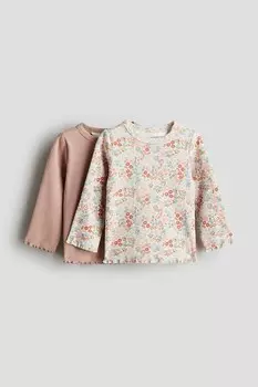 2 упаковки рубашек из хлопка в рубчик H&M, розовый