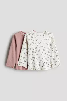 2 упаковки рубашек из хлопка в рубчик H&M, розовый