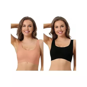 2 упаковки спортивных бюстгальтеров для женщин, без косточек, легкий бюстгальтер с эффектом пуш-ап для тренировок, йоги, комфорта для сна, бюстгальтер без косточек ALLEGRA K, цвет Pink Black