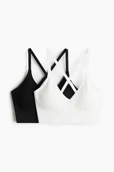 2 упаковки спортивных бюстгальтеров DryMove средней поддержки H&M, черный