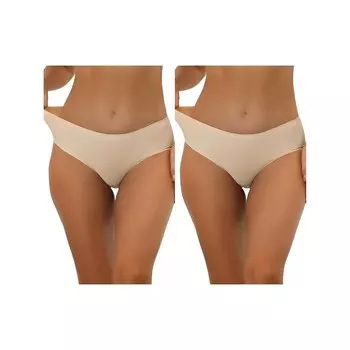 2 упаковки трусиков для женщин, удобное нижнее белье без подкладки, трусы с эластичной резинкой на талии без показа ALLEGRA K, бежевый