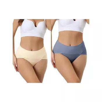 2 упаковки женских эластичных трусов больших размеров с высокой талией, трусов с контролем живота ALLEGRA K, цвет Beige Blue