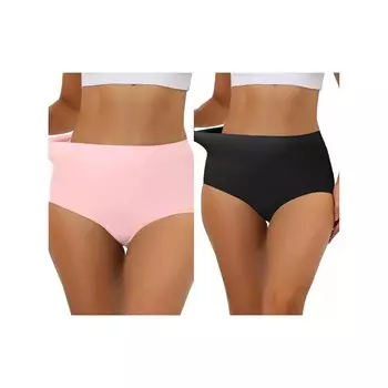 2 упаковки женских эластичных трусов с высокой талией без следов, дышащее хипстерское нижнее белье без показа, разноцветные ALLEGRA K, цвет Black Mid Pink