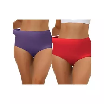 2 упаковки женских эластичных трусов с высокой талией без следов, дышащее хипстерское нижнее белье без показа, разноцветные ALLEGRA K, цвет Dark Purple Bright Red