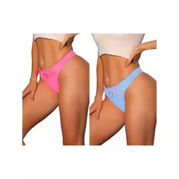 2 упаковки женских атласных трусиков-бикини с низкой талией, эластичных кружевных стрингов на талии, нижнего белья Muti-color ALLEGRA K, цвет Bright Blue Pink