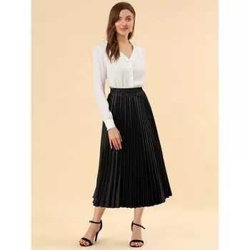 2 упаковки женских блестящих плиссированных миди-юбок металлик с эластичной резинкой на талии ALLEGRA K, черный