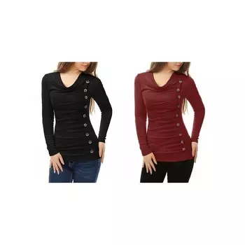 2 упаковки женских блузок с капюшоном и пуговицами, длинными рукавами и рюшами ALLEGRA K, цвет Black Burgundy
