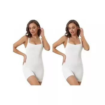 2 упаковки женских боди с квадратным вырезом и контролем живота, облегающие комбинезоны, майка, шорты, комбинезон ALLEGRA K, белый