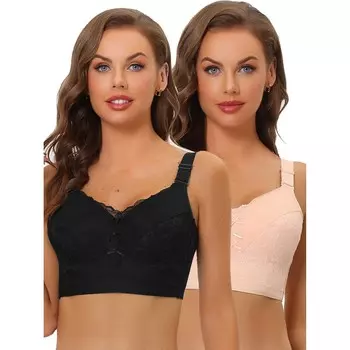 2 упаковки женских бюстгальтеров без косточек с широкими бретелями и длинным подолом ALLEGRA K, цвет Black Pink