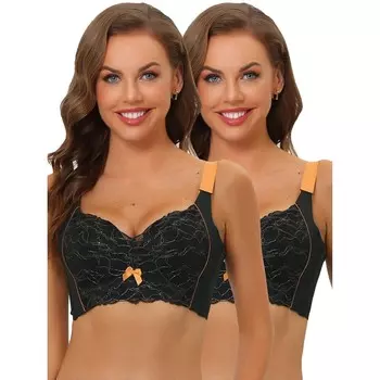 2 упаковки женских бюстгальтеров без косточек с широкими бретелями и высокой спинкой и мягкой подкладкой, кружевной бюстгальтер пуш-ап с полным покрытием ALLEGRA K, черный