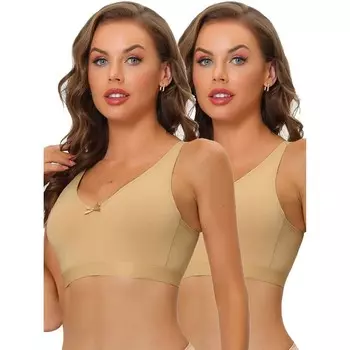 2 упаковки женских бюстгальтеров пуш-ап с мягкой подкладкой и регулируемыми бретелями, полный охват ALLEGRA K, бежевый