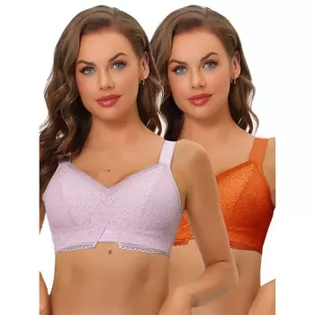 2 упаковки женских кружевных минимайзеров без косточек без косточек с U-образной спиной и полным покрытием, беспроводные повседневные бюстгальтеры ALLEGRA K, цвет Orange Brown Purple